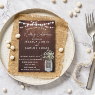 Wood Gypsophila Baby's Breath Mason Jar Lights  Invitation