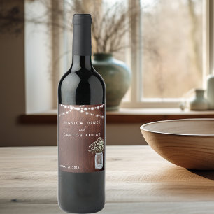 Wood Gypsophila Baby's Breath Mason Jar Wine Label