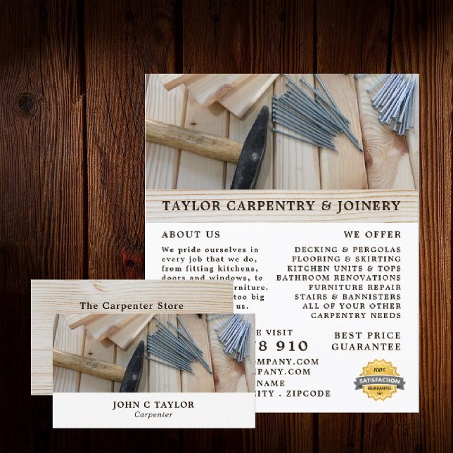 Wood, Hammer & Nails, Carpentry, Carpenter Business Card (Creator Uploaded)