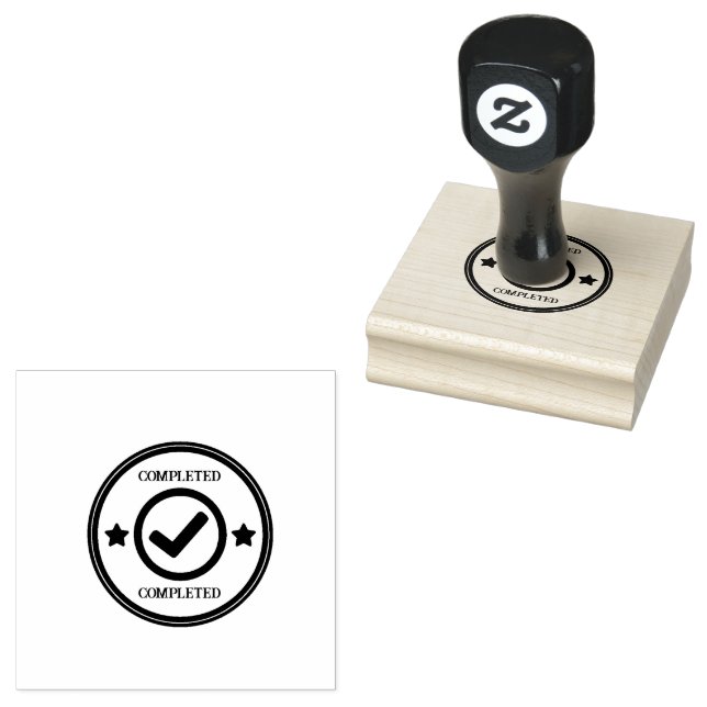 Wood Handle Completed Text Red Task Marking Tool  Rubber Stamp (Stamped)