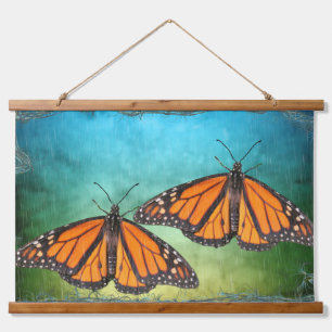 Wood Hanging Tapestry with Monarch Butterflies
