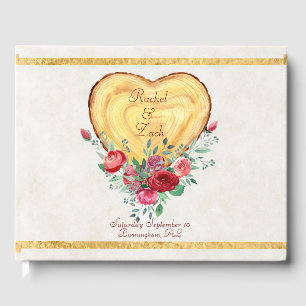 Wood heart and roses Country Love Guest Book