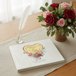 Wood heart and roses Country Love Guest Book