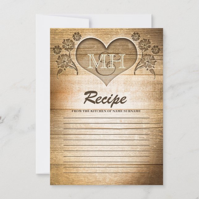 wood heart carving rustic recipe cards (Front)