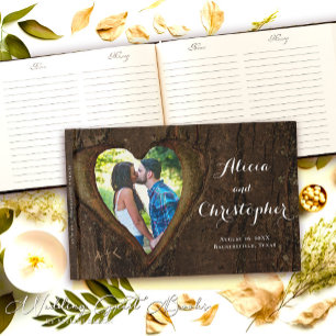 Wood Heart Photo Frame, Rustic Wedding Guest Book