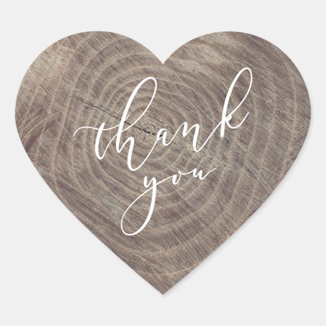 Wood heart rustic favour sticker (Front)