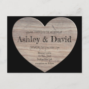 Wood Heart Wedding Invitation Postcard