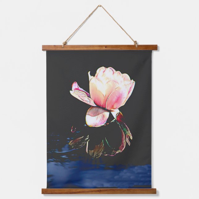 Wood Held Wall Tapestry with Water Lily Design (Front)