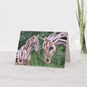 wood horse sculpture greeting card