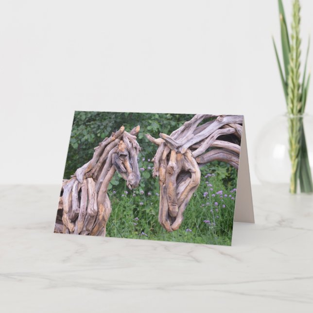 wood horse sculpture greeting card (Front)