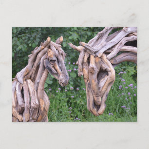 wood horse sculpture postcard
