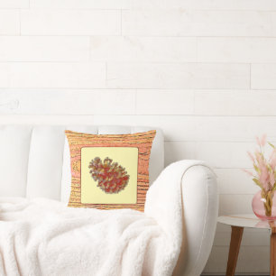 wood imitation and pinecone cushion