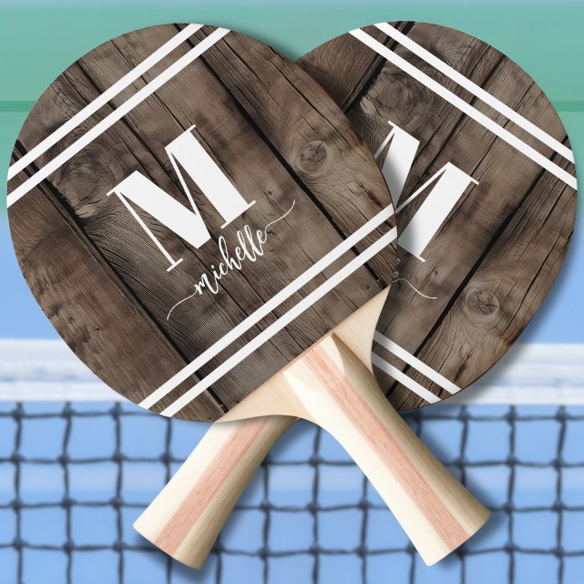 Wood Initial Monogram Ping Pong Paddle (Wood Script Initial Monogram Ping Pong Paddle)
