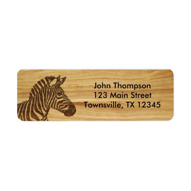 Wood Inlaid Zebra Return Address Label (Front)