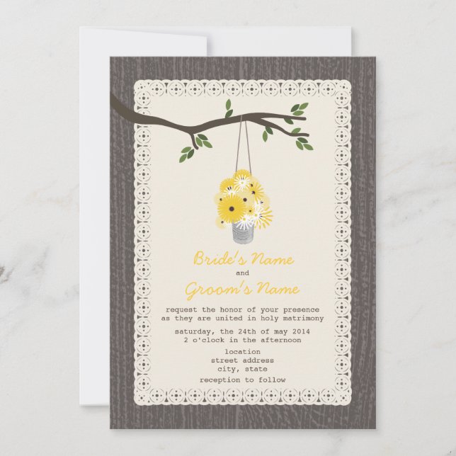Wood Inspired / Tin Can Of Wildflowers Wedding Invitation (Front)