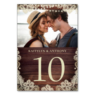 Wood Ivory Lace Photo Wedding Table Number Sign