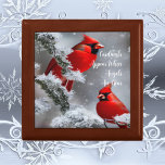 Wood Jewellery Box Cardinals Appear Angels Near<br><div class="desc">Inspirational wooden jewellery or keepsake box, saying, Cardinals Appear When Angels Are Near, with two red cardinal in a snowy background. After my mum was promoted to everlasting life, the three daughters kept seeing cardinals! We all said it was mum visiting us! One sister bought us all a beautiful cardinal...</div>