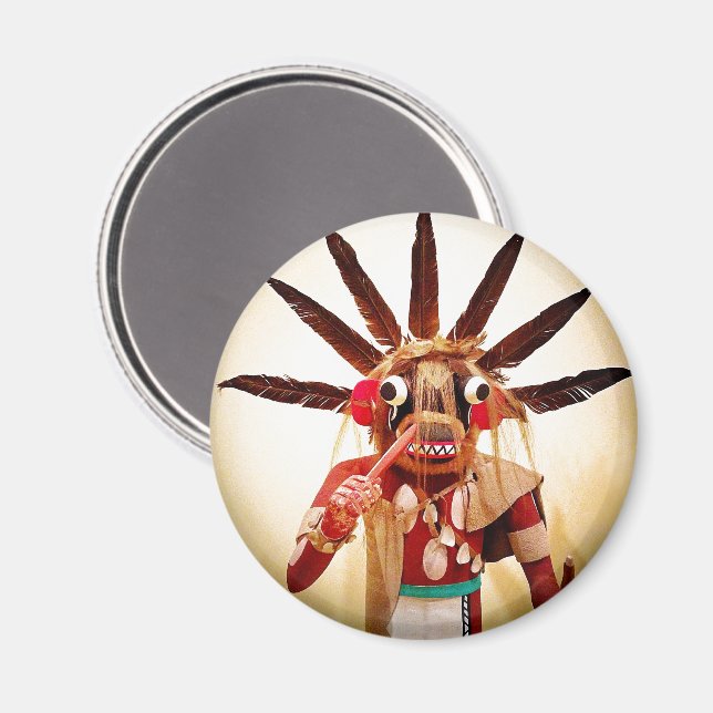Wood kachina doll photo bold silly cute funny face magnet (Front/Back)