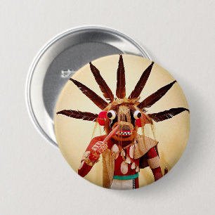 Wood kachina doll photo cute silly funny face 7.5 cm round badge