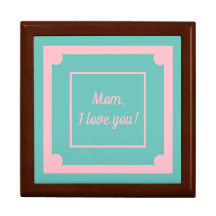 Wood keepsake box, pretty teal & pink ceramic top