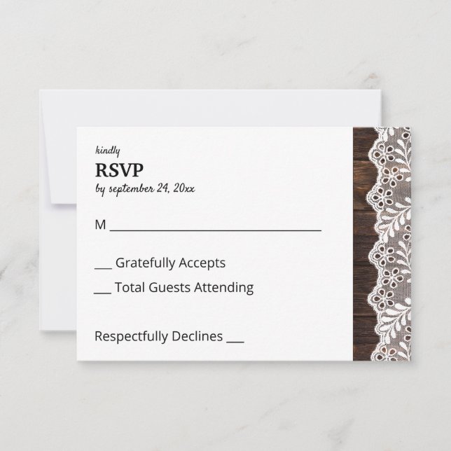 Wood & Lace no Meal RSVP Card (Front)