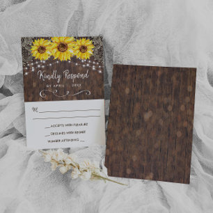 Wood Lace Sunflower Rustic RSVP Response Card