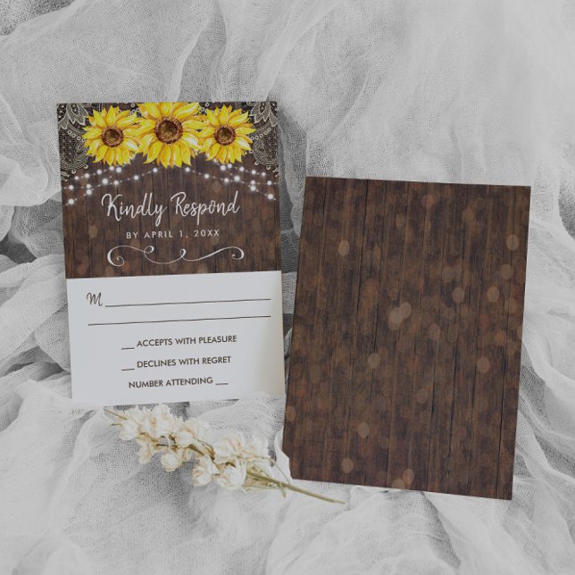 Wood Lace Sunflower Rustic RSVP Response Card (Creator Uploaded)