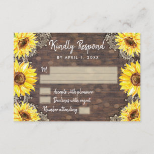 Wood Lace Sunflower Rustic RSVP Response Card