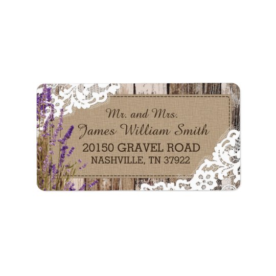 Wood Lavender and Lace Rustic Wedding Label Address Label