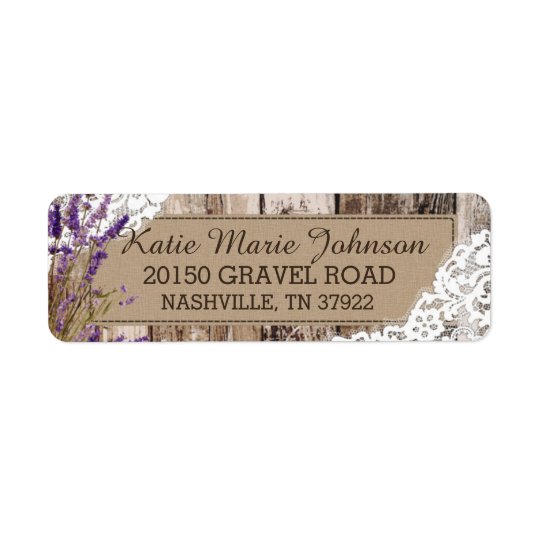 Wood Lavender and Lace Rustic Wedding Label Return Address Label