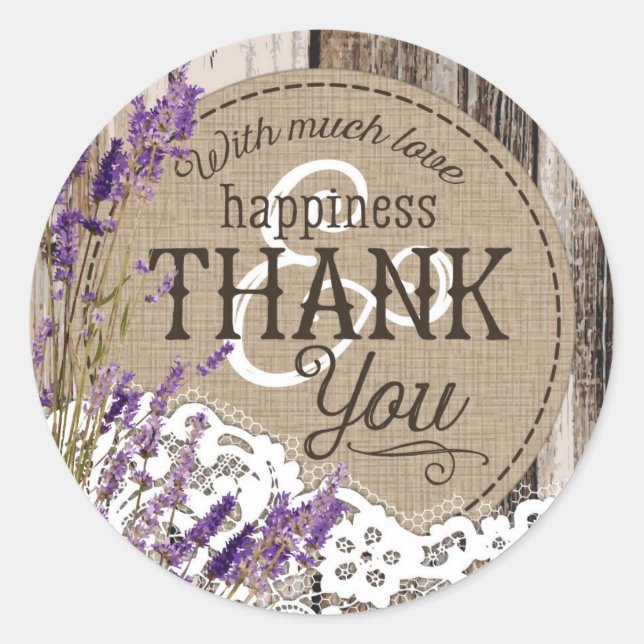 Wood Lavender Lace Rustic Country Wedding Label (Front)