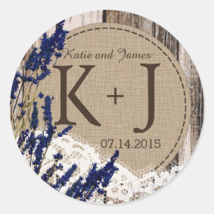 Wood Lavender Lace Rustic Monogram Wedding Label