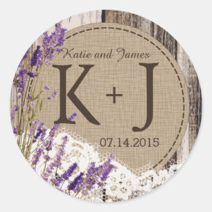Wood Lavender Lace Rustic Monogram Wedding Label
