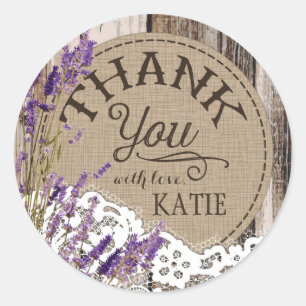 Wood Lavender Lace Rustic Thank You Label