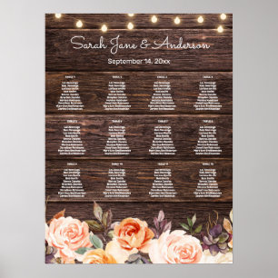 Wood Lights, Blush & Peach Floral Seating Chart