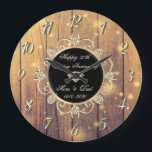 Wood Lights Diamonds 50th Wedding Anniversary Large Clock<br><div class="desc">Elegant gold diamonds wedding anniversary clock.</div>