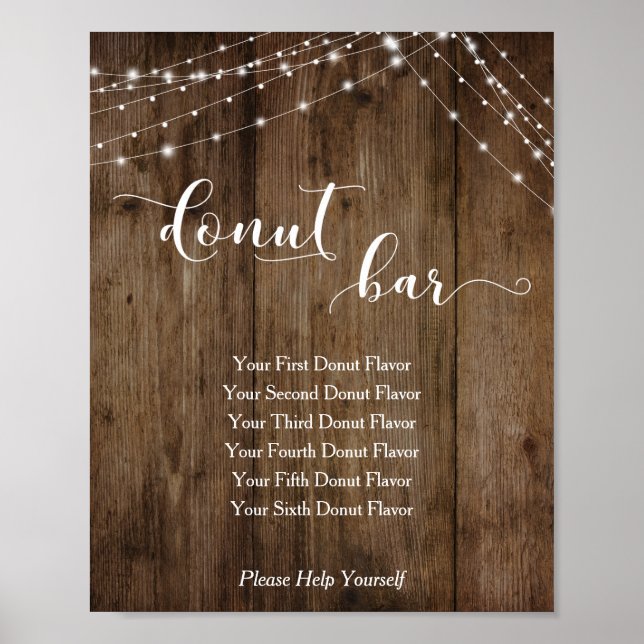 Wood & Lights Doughnut Bar Wedding Reception Sign (Front)