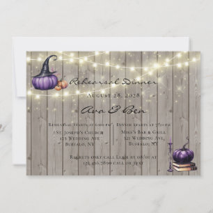 Wood Lights Purple Pumpkin Rehearsal Dinner Invitation