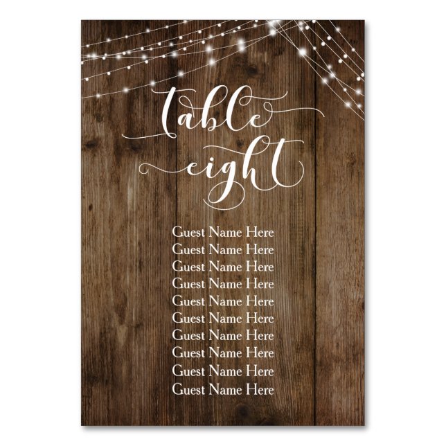 Wood & Lights Table Eight with Guest Names Card (Back)