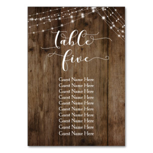 Wood & Lights Table Five with Guest Names Card