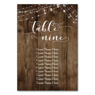 Wood & Lights Table Nine with Guest Names Card