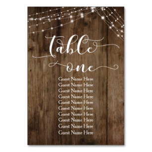 Wood & Lights Table One with Guest Names Card