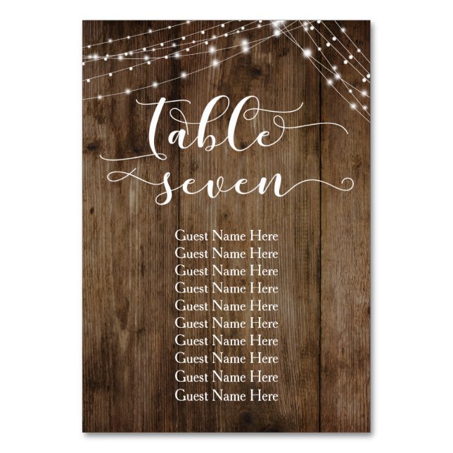 Wood & Lights Table Seven with Guest Names Card (Back)