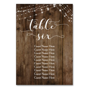 Wood & Lights Table Six with Guest Names Card