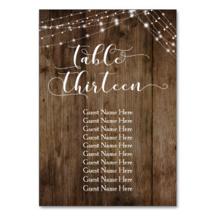 Wood & Lights Table Thirteen with Guest Names Card