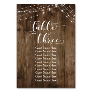 Wood & Lights Table Three with Guest Names Card