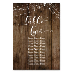 Wood & Lights Table Two with Guest Names Card