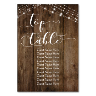 Wood & Lights Top Table with Guest Names Card