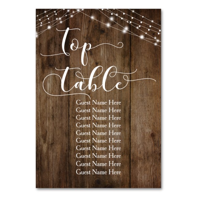 Wood & Lights Top Table with Guest Names Card (Back)