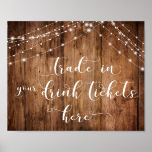 Wood & Lights Trade in Your Drink Tickets Bar Sign